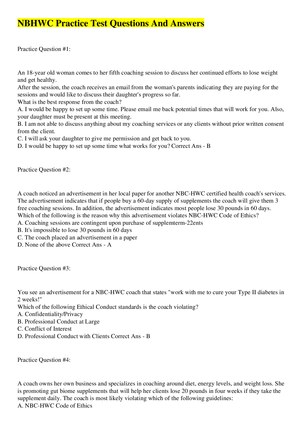 Preview image of NBHWC Practice Test Questions And Answers document